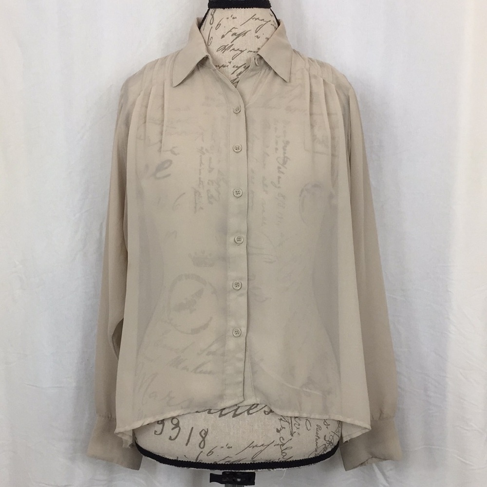 Mimi Chica Sheer Tan Button Up Blouse Shirt 👚